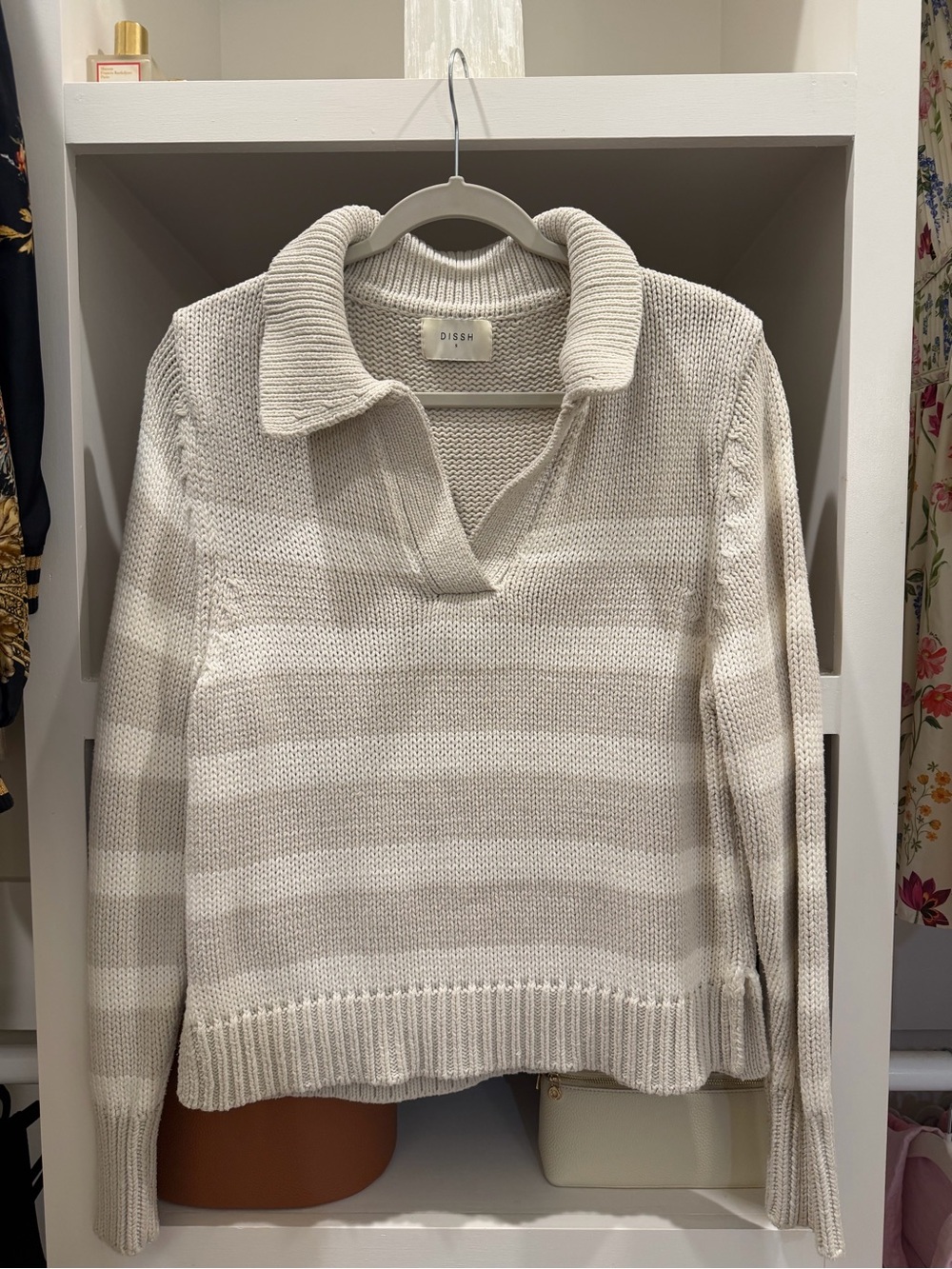 DIISH Cream Striped Collared Knit Jumper Size S